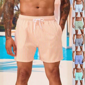 Men's 3D Striped Print Shorts Summer Casual Lightweight Beach Pants